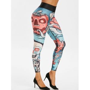 

Halloween Skull Pattern High Rise Gym Leggings, Orange