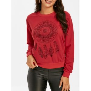 

Feather Graphic Crew Neck Pullover Sweatshirt, White
