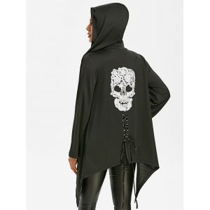 

Halloween Skull Lace Asymmetric Gothic Jacket, Black