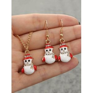 

Christmas Snowman Pendant Rhinestone Jewelry Set, Golden