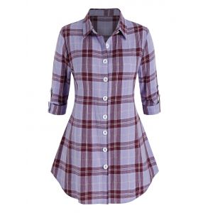 

Plus Size Plaid Rolled Tab Sleeve Round Hem Shirt, Lilac