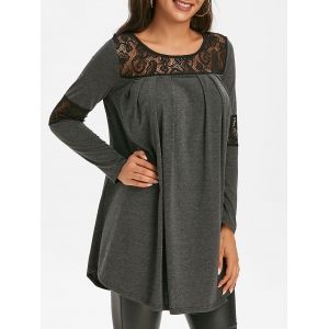 

Lace Insert Heathered Tunic T Shirt, Ash gray