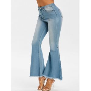

Raw Hem Flare Jeans, Blue