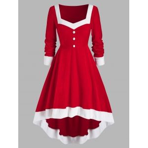 

Plus Size Velvet Christmas Dip Hem Sweetheart Neck Dress, Lava red