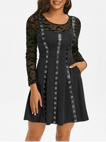 Robe Gothique Panneau en Maille avec Œillet - BLACK - M