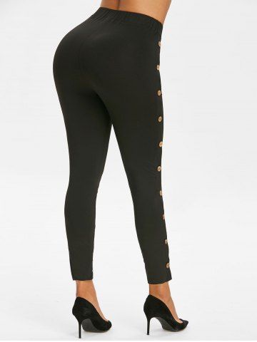 

Mock Button Lace Insert Ninth Leggings, Black