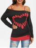 Skew Collar Laser Cut Cinched Long Sleeve Top with Camisole -  