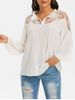 Mesh Embroidered Tie Front Casual Blouse -  