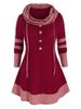 Plus Size Hooded Two Tone Buttoned Contrast Tunic Sweater -  
