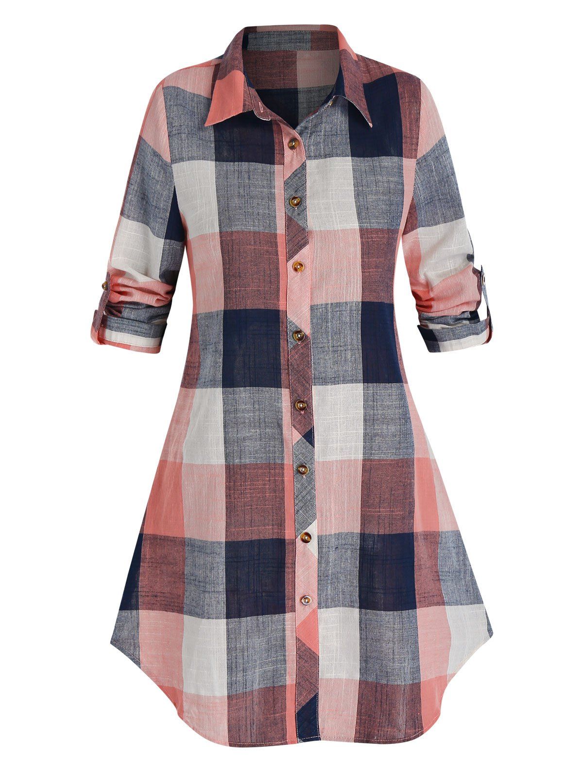 

Plaid Printed Button Down Tunic Shirt, Multi-a