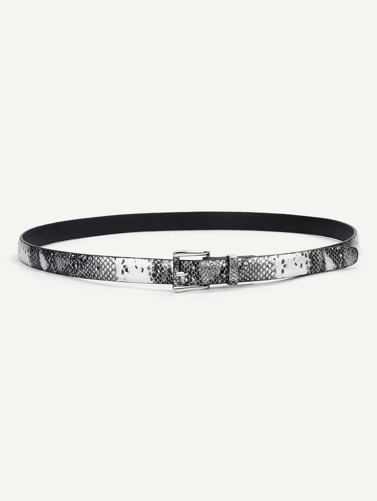 

Snakeskin Pattern Thin Square Buckle Belt, Multi-a