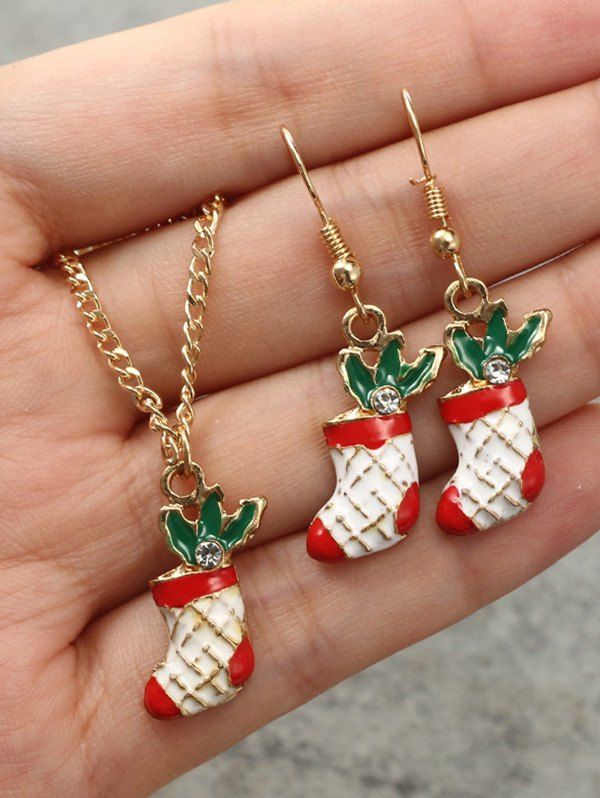 

Christmas Stocking Necklace Earrings Set, Golden