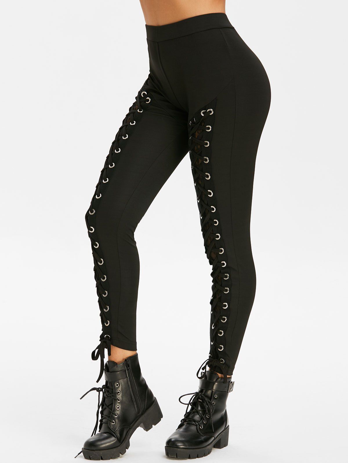 

Lace Up High Rise Skinny Pants, Black