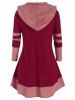 Plus Size Hooded Two Tone Buttoned Contrast Tunic Sweater -  