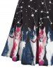 Scalloped Stars Cat Print Knee Length Dress -  