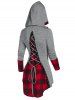 Plaid Insert Lace Up High Low Hoodie -  