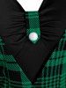 Mock Button Plaid Print Faux Twinset Knitwear -  
