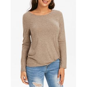 

Twist Front Long Sleeve Heathered T-shirt, Camel brown