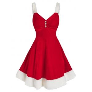 

Faux Fur Insert Velvet Christmas Dress, Red