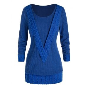 

Plus Size Cable Knit Tunic Sweater, Blueberry blue