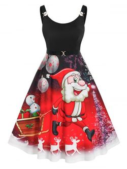Plus Size Christmas Funny Santa Claus Snowflake Backless Dress - BLACK - L