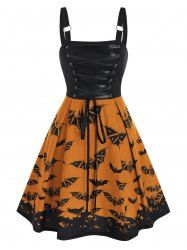 Lace Up Bat Print Mini Cami Dress -  