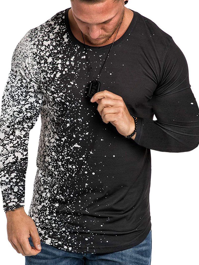 

Contrast Spot Print Curved Hem T-shirt, Black