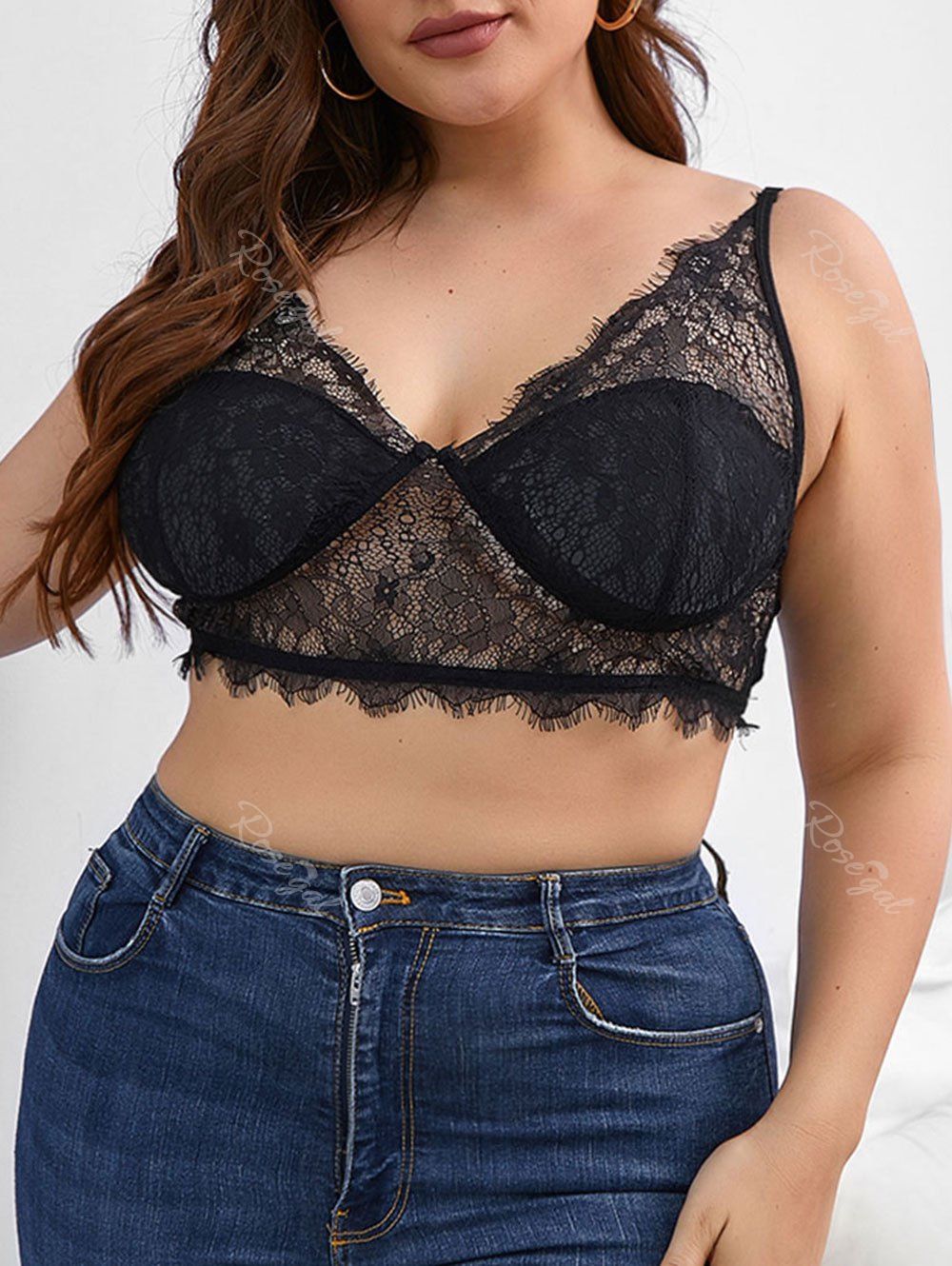 

Plus Size Plunge Padded Lace Bra, Black