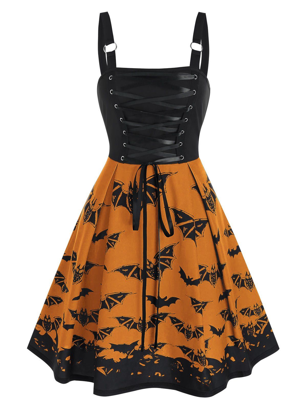 Mini Robe à Bretelle Chauve-souris Imprimé à Lacets Orange Halloween XL