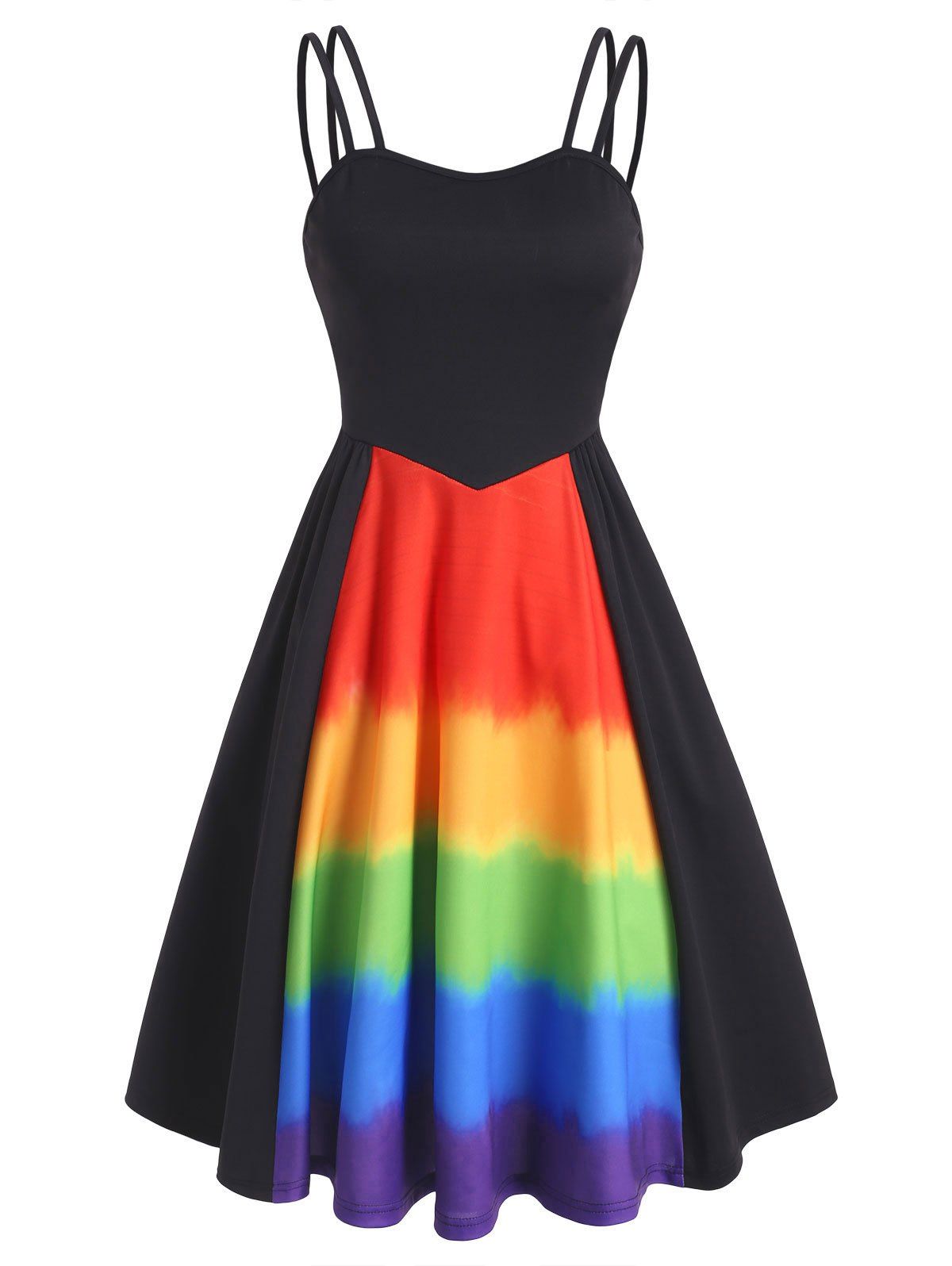

Dual Straps Rainbow A Line Sleeveless Dress, Black