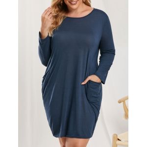 

Plus Size Pockets Baggy Dress, Deep blue