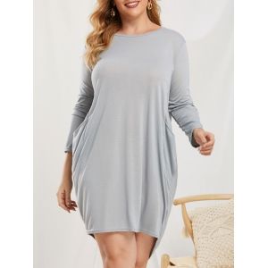 

Plus Size Pockets Baggy Dress, Light gray