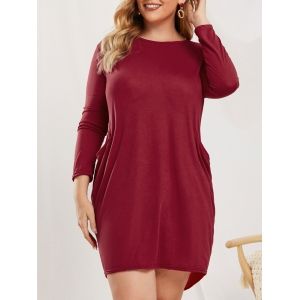 

Plus Size Pockets Baggy Dress, Deep red