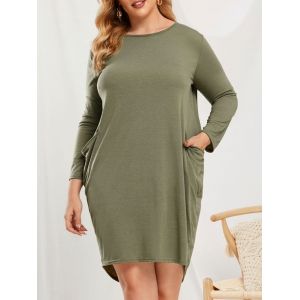 

Plus Size Pockets Baggy Dress, Deep green