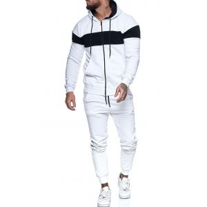 

Contrast Zip Up Hoodie Jacket and Pants Sports Two Piece Set, White