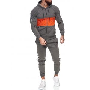 

Contrast Zip Up Hoodie Jacket and Pants Two Piece Sports Set, Dark gray
