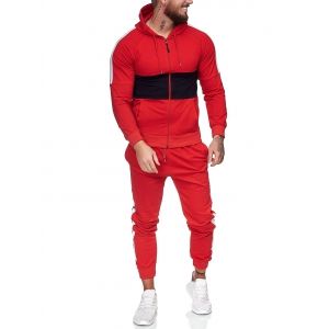 

Contrast Zip Up Hoodie Jacket and Pants Two Piece Sports Set, Red