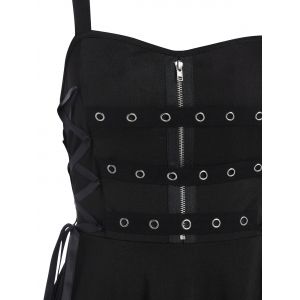 

Zipper Detail Sleeveless Lace-up High Low Dress, Black