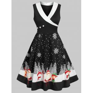 

Shawl Collar Christmas Printed Dress, Black