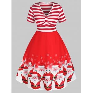 

Plus Size Christmas Striped Santa Claus Snowflake Retro Dress, Red