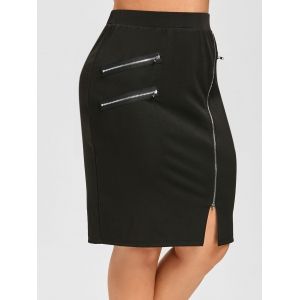 

Plus Size Zippered Knee Length Sheath Skirt, Black