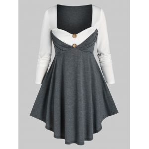 

Plus Size Two Tone Sweetheart Neck T Shirt, Ash gray