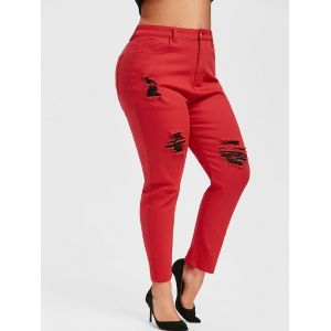 

Plus Size Colored Skinny Ripped Jeans, Red