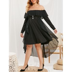 

Plus Size Ruffled Mesh Overlay Off Shoulder Dress, Black