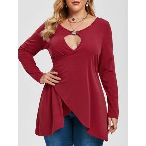 

Plus Size Cutout High Low Crossover Tee, Firebrick