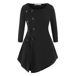 

Solid Lace Up Front Plus Size Top, Black