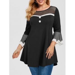 

Plus Size Bell Sleeve Fishnet Insert Tee, Black