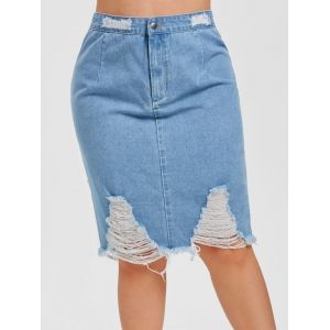 

Plus Size Ripped Denim Skirt, Blue