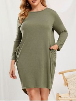 Plus Size Pockets Baggy Dress - DEEP GREEN - XL