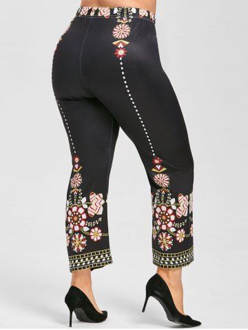 

Plus Size High Waist Floral Print Pants, Black
